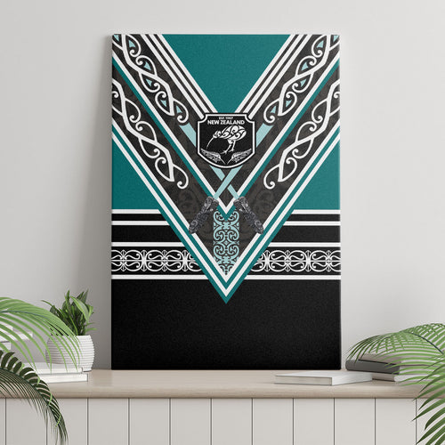 New Zealand Maori Rugby Canvas Wall Art Aotearoa Koru Geometric - Oceanic Color