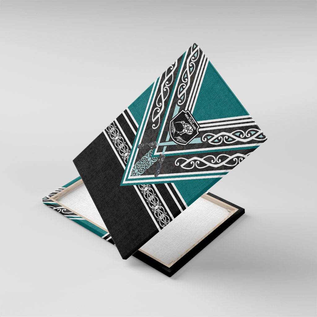 New Zealand Maori Rugby Canvas Wall Art Aotearoa Koru Geometric - Oceanic Color