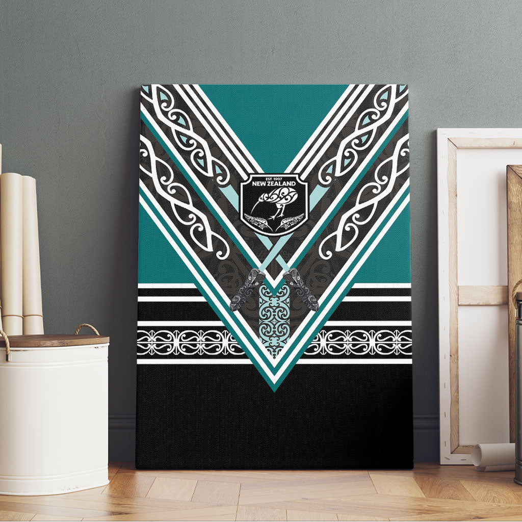 New Zealand Maori Rugby Canvas Wall Art Aotearoa Koru Geometric - Oceanic Color