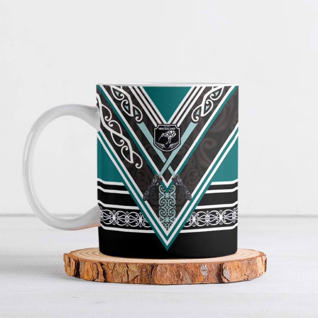 New Zealand Maori Rugby Ceramic Mug Aotearoa Koru Geometric - Oceanic Color