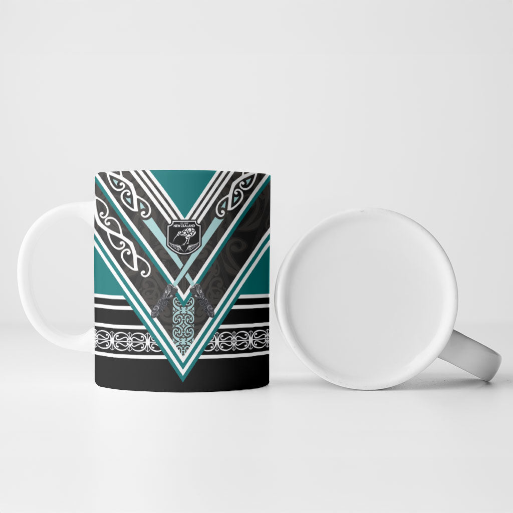 New Zealand Maori Rugby Ceramic Mug Aotearoa Koru Geometric - Oceanic Color