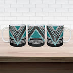 New Zealand Maori Rugby Ceramic Mug Aotearoa Koru Geometric - Oceanic Color