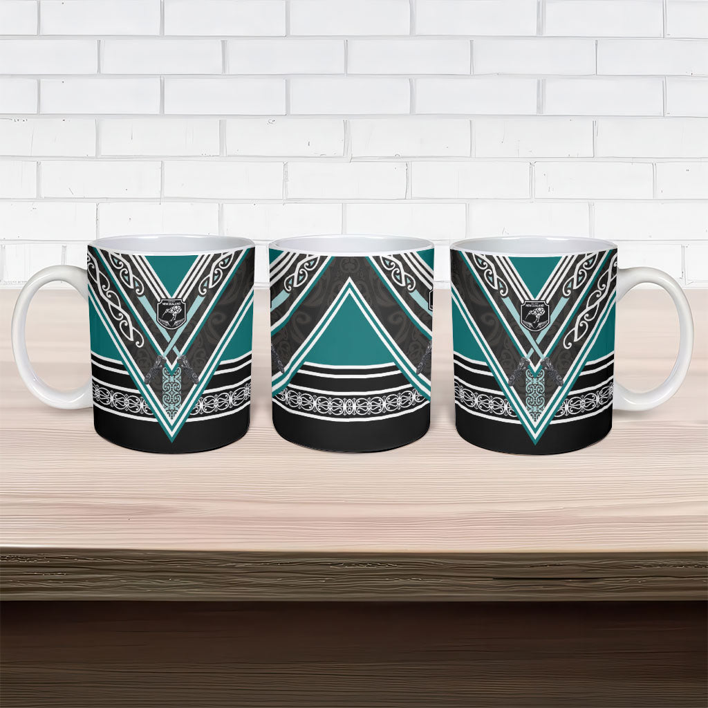 New Zealand Maori Rugby Ceramic Mug Aotearoa Koru Geometric - Oceanic Color