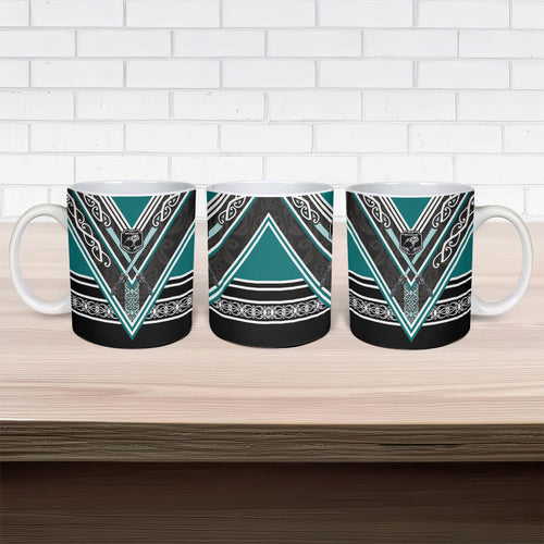 New Zealand Maori Rugby Ceramic Mug Aotearoa Koru Geometric - Oceanic Color