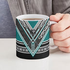 New Zealand Maori Rugby Ceramic Mug Aotearoa Koru Geometric - Oceanic Color