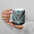 New Zealand Maori Rugby Ceramic Mug Aotearoa Koru Geometric - Oceanic Color