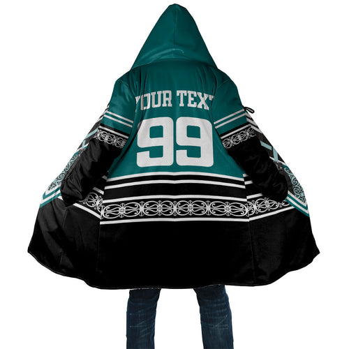 New Zealand Maori Rugby Custom Cloak Aotearoa Koru Geometric - Oceanic Color
