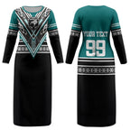 New Zealand Maori Rugby Custom Couples Matching Long Sleeve Bodycon Dress and Long Sleeve Button Shirt Aotearoa Koru Geometric - Oceanic Color