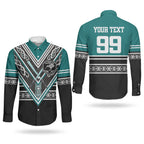 New Zealand Maori Rugby Custom Couples Matching Mermaid Dress and Long Sleeve Button Shirt Aotearoa Koru Geometric - Oceanic Color
