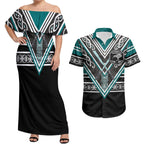 New Zealand Maori Rugby Custom Couples Matching Off Shoulder Maxi Dress and Hawaiian Shirt Aotearoa Koru Geometric - Oceanic Color