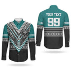 New Zealand Maori Rugby Custom Couples Matching Off Shoulder Maxi Dress and Long Sleeve Button Shirt Aotearoa Koru Geometric - Oceanic Color