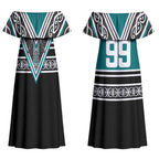 New Zealand Maori Rugby Custom Couples Matching Off Shoulder Maxi Dress and Long Sleeve Button Shirt Aotearoa Koru Geometric - Oceanic Color