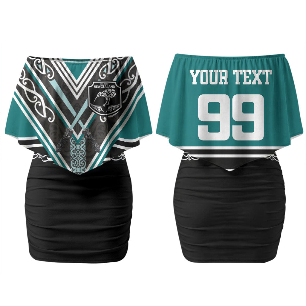 New Zealand Maori Rugby Custom Couples Matching Off Shoulder Short Dress and Hawaiian Shirt Aotearoa Koru Geometric - Oceanic Color