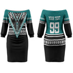 New Zealand Maori Rugby Custom Couples Matching Off The Shoulder Long Sleeve Dress and Hawaiian Shirt Aotearoa Koru Geometric - Oceanic Color