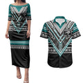 New Zealand Maori Rugby Custom Couples Matching Puletasi and Hawaiian Shirt Aotearoa Koru Geometric - Oceanic Color
