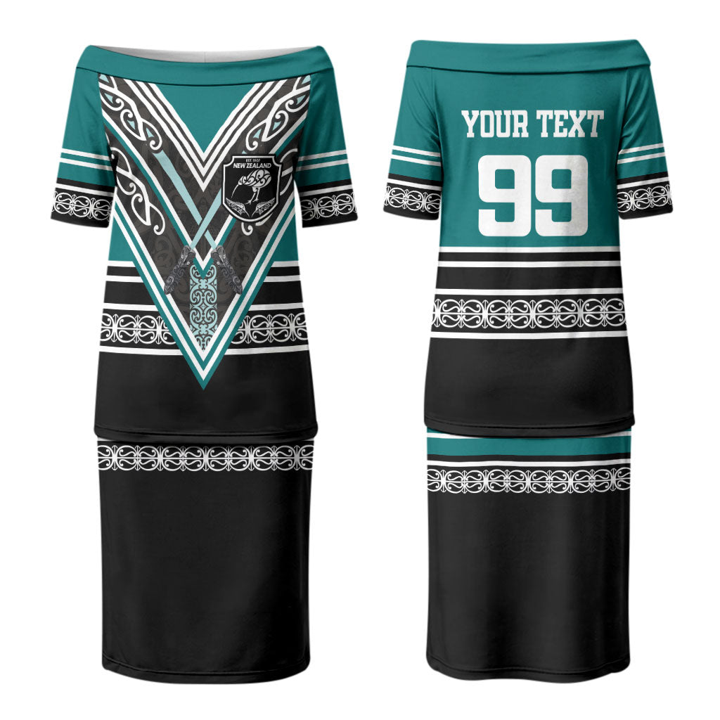 New Zealand Maori Rugby Custom Couples Matching Puletasi and Hawaiian Shirt Aotearoa Koru Geometric - Oceanic Color