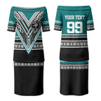New Zealand Maori Rugby Custom Couples Matching Puletasi and Long Sleeve Button Shirt Aotearoa Koru Geometric - Oceanic Color
