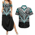 New Zealand Maori Rugby Custom Couples Matching Summer Maxi Dress and Hawaiian Shirt Aotearoa Koru Geometric - Oceanic Color