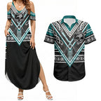 New Zealand Maori Rugby Custom Couples Matching Summer Maxi Dress and Hawaiian Shirt Aotearoa Koru Geometric - Oceanic Color