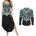 New Zealand Maori Rugby Custom Couples Matching Summer Maxi Dress and Long Sleeve Button Shirt Aotearoa Koru Geometric - Oceanic Color