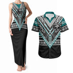New Zealand Maori Rugby Custom Couples Matching Tank Maxi Dress and Hawaiian Shirt Aotearoa Koru Geometric - Oceanic Color