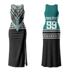 New Zealand Maori Rugby Custom Couples Matching Tank Maxi Dress and Hawaiian Shirt Aotearoa Koru Geometric - Oceanic Color