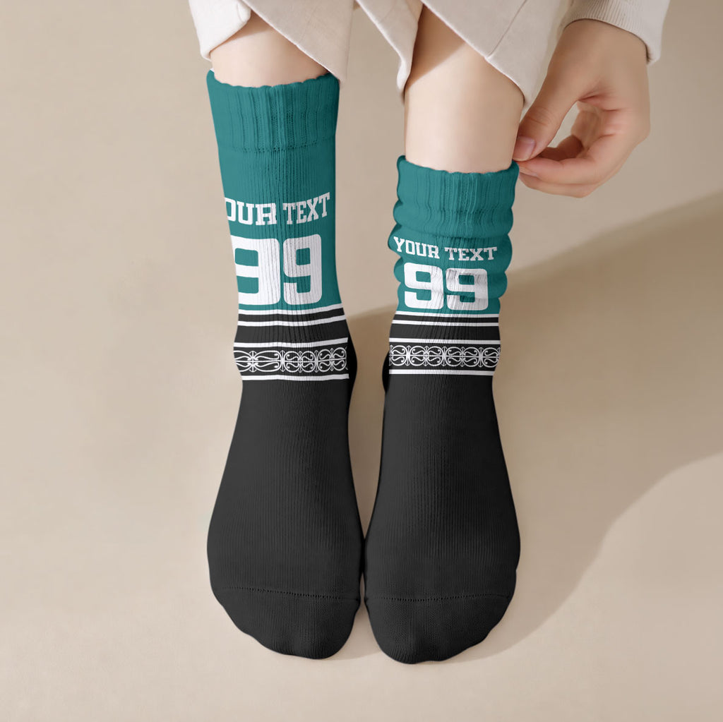 New Zealand Maori Rugby Custom Crew Socks Aotearoa Koru Geometric - Oceanic Color