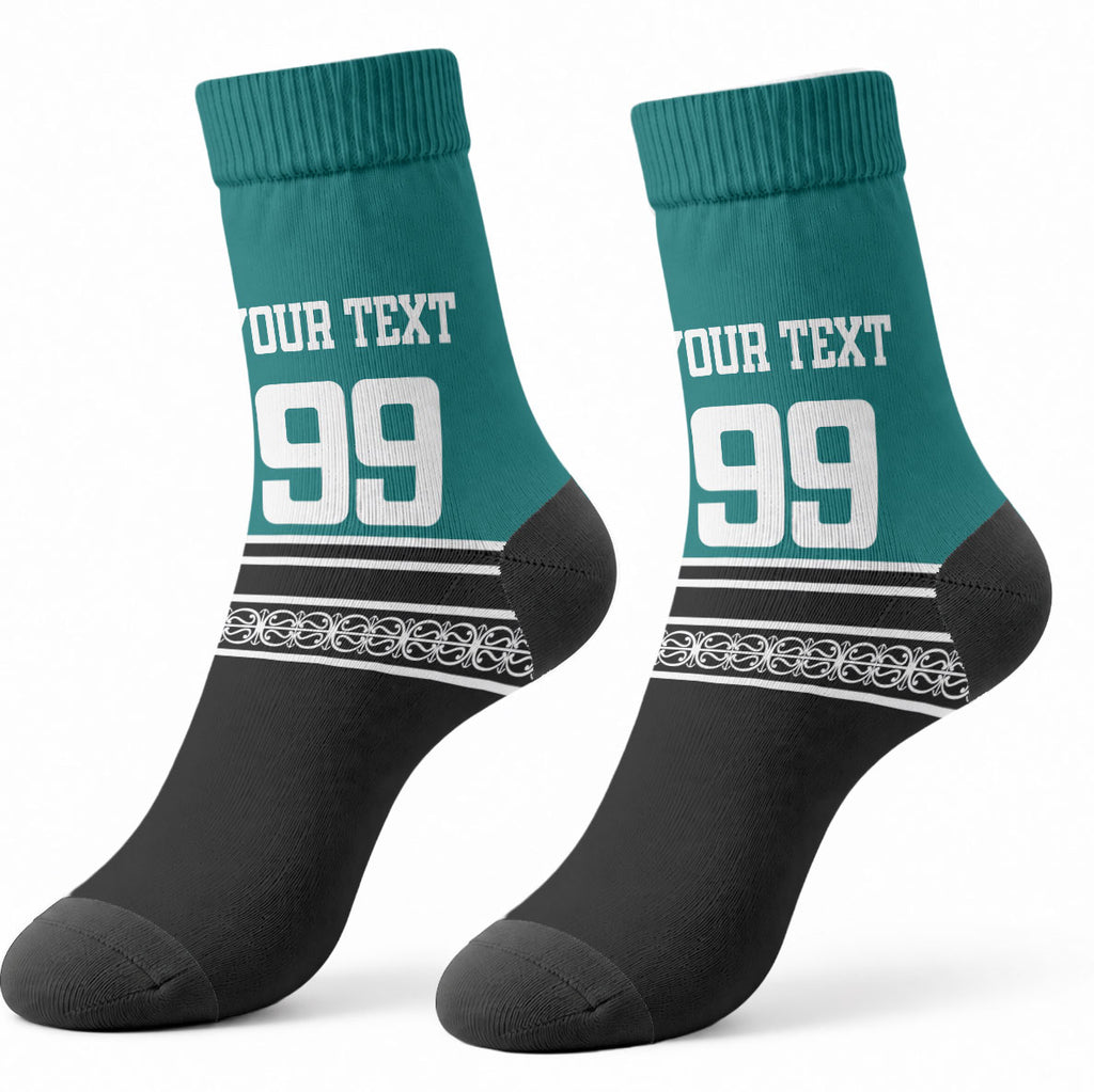 New Zealand Maori Rugby Custom Crew Socks Aotearoa Koru Geometric - Oceanic Color