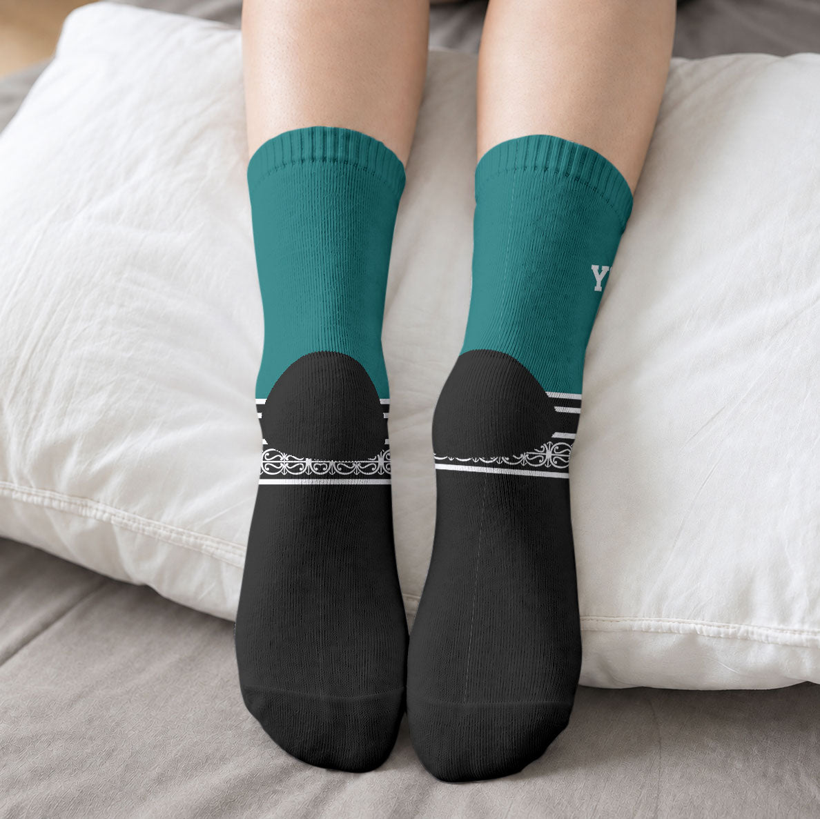 New Zealand Maori Rugby Custom Crew Socks Aotearoa Koru Geometric - Oceanic Color