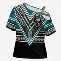 New Zealand Maori Rugby Custom Cross Shoulder Shirt Aotearoa Koru Geometric - Oceanic Color