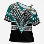 New Zealand Maori Rugby Custom Cross Shoulder Shirt Aotearoa Koru Geometric - Oceanic Color