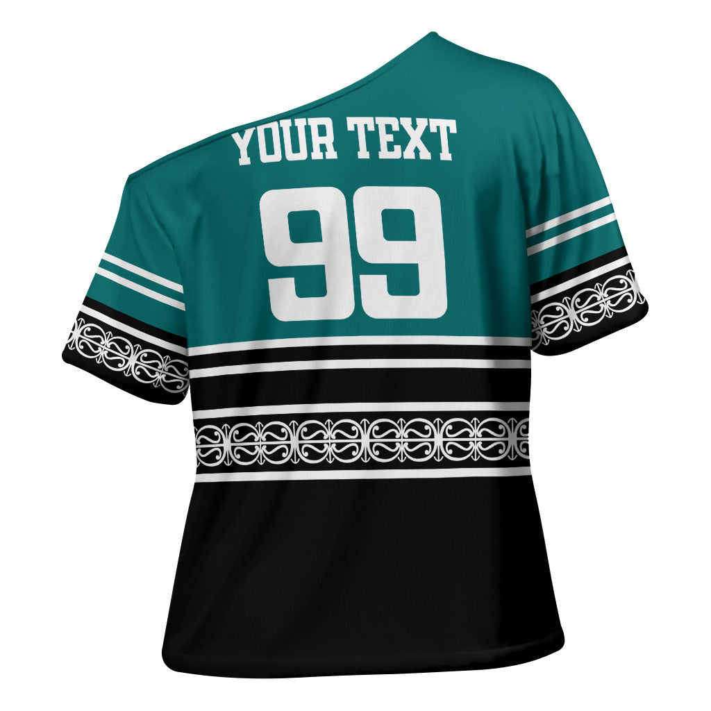 New Zealand Maori Rugby Custom Cross Shoulder Shirt Aotearoa Koru Geometric - Oceanic Color