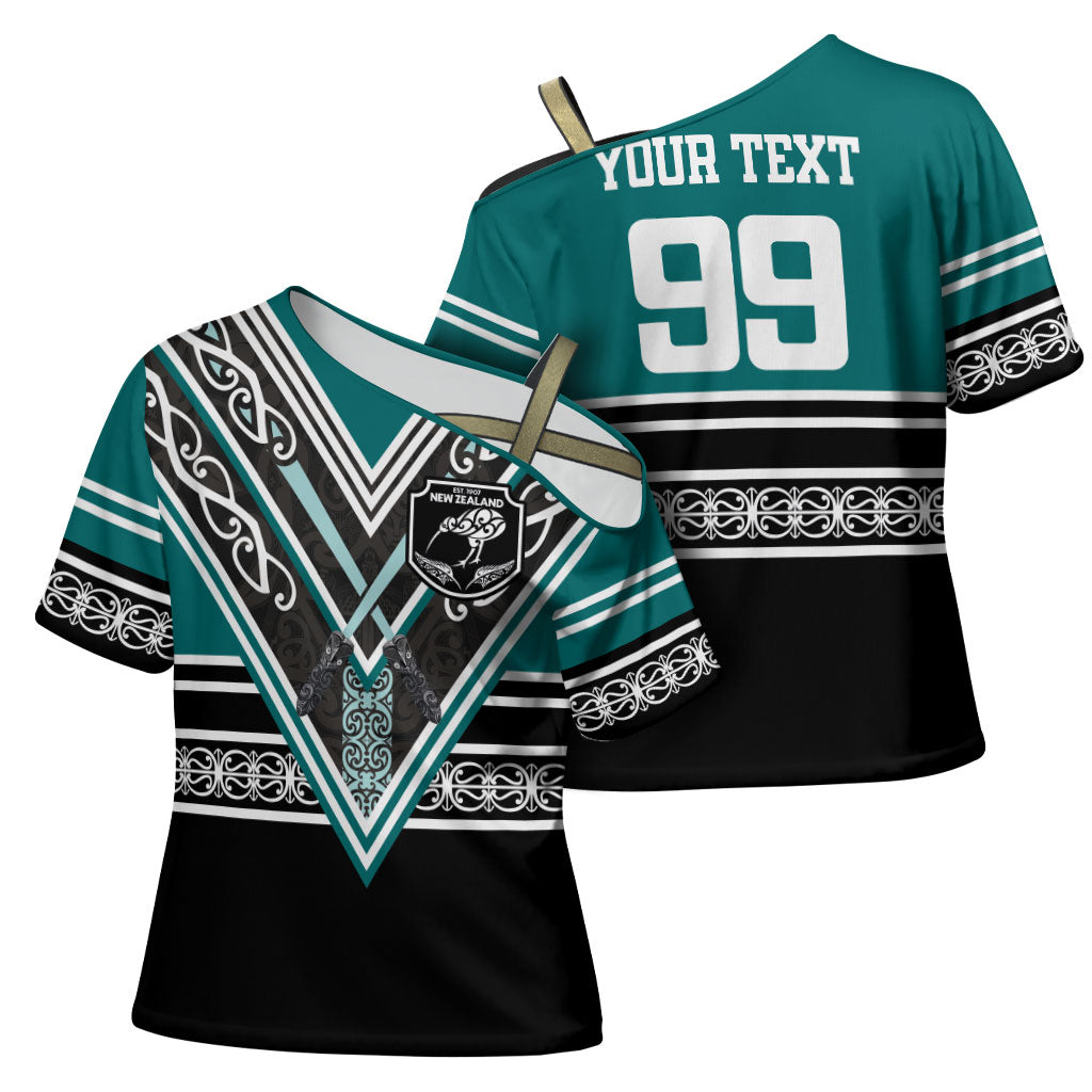 New Zealand Maori Rugby Custom Cross Shoulder Shirt Aotearoa Koru Geometric - Oceanic Color