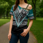New Zealand Maori Rugby Custom Cross Shoulder Shirt Aotearoa Koru Geometric - Oceanic Color