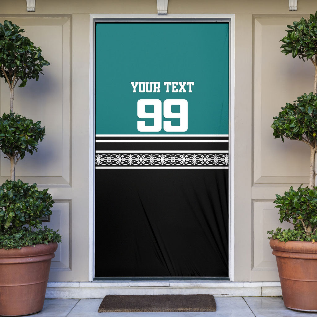 New Zealand Maori Rugby Custom Door Cover Aotearoa Koru Geometric - Oceanic Color