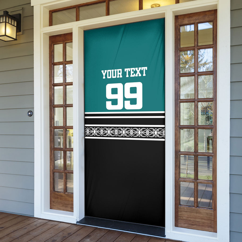 New Zealand Maori Rugby Custom Door Cover Aotearoa Koru Geometric - Oceanic Color