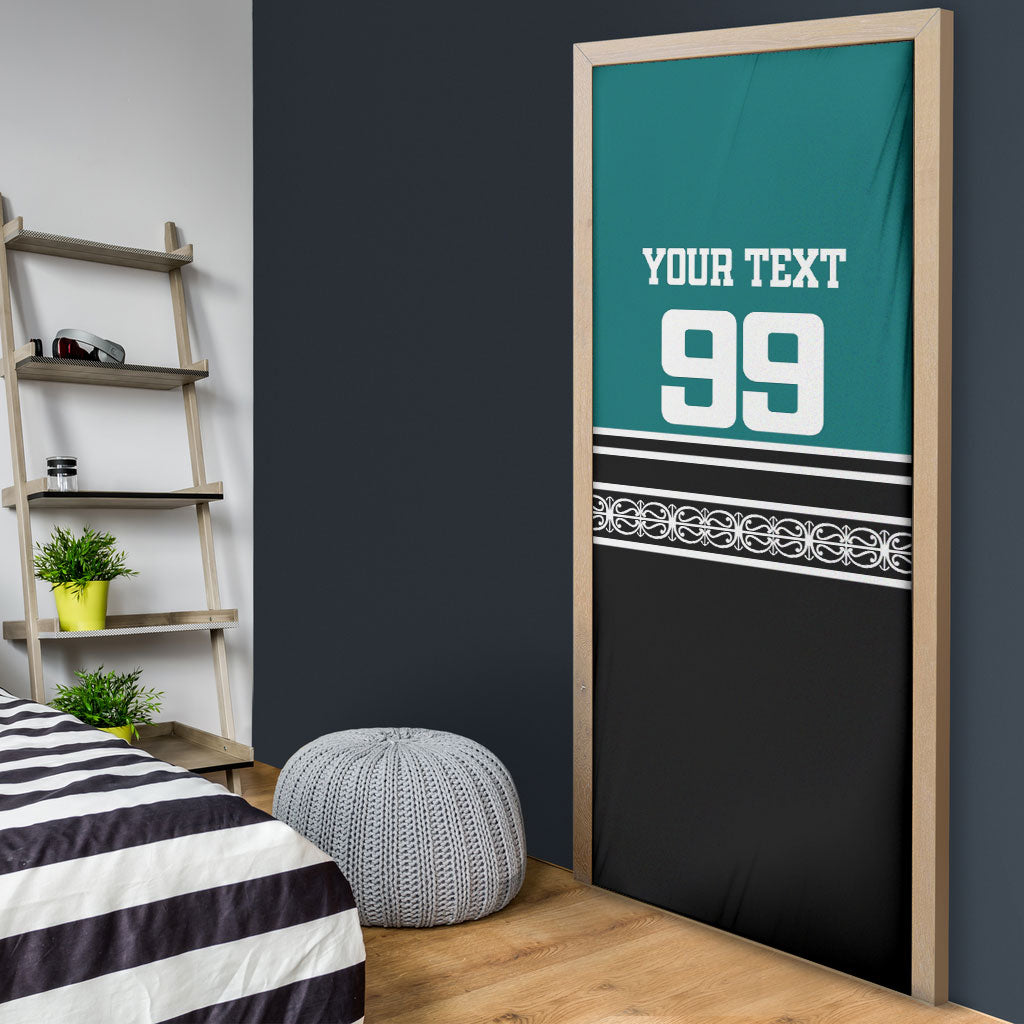 New Zealand Maori Rugby Custom Door Cover Aotearoa Koru Geometric - Oceanic Color