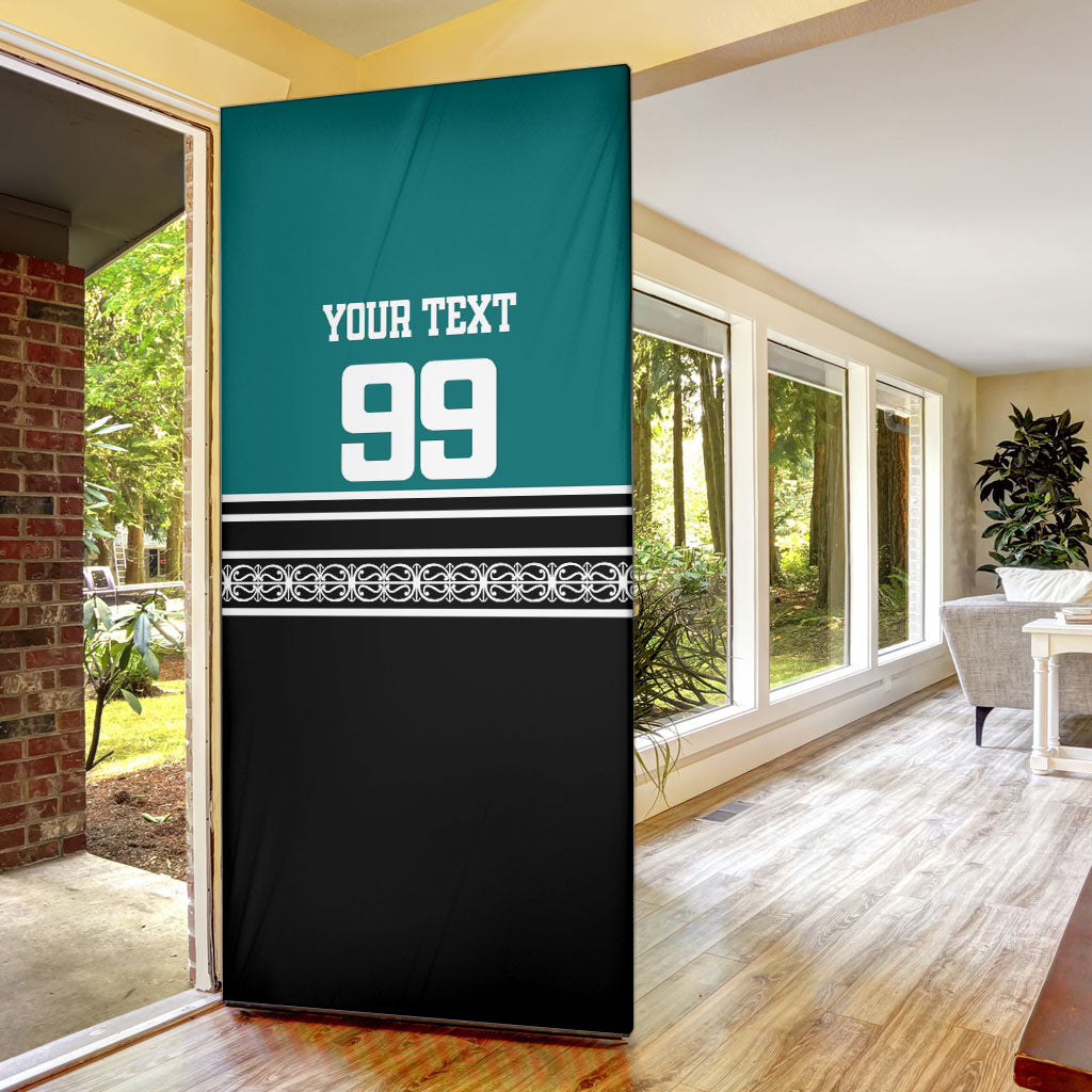 New Zealand Maori Rugby Custom Door Cover Aotearoa Koru Geometric - Oceanic Color
