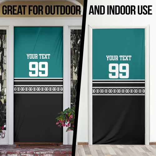 New Zealand Maori Rugby Custom Door Cover Aotearoa Koru Geometric - Oceanic Color