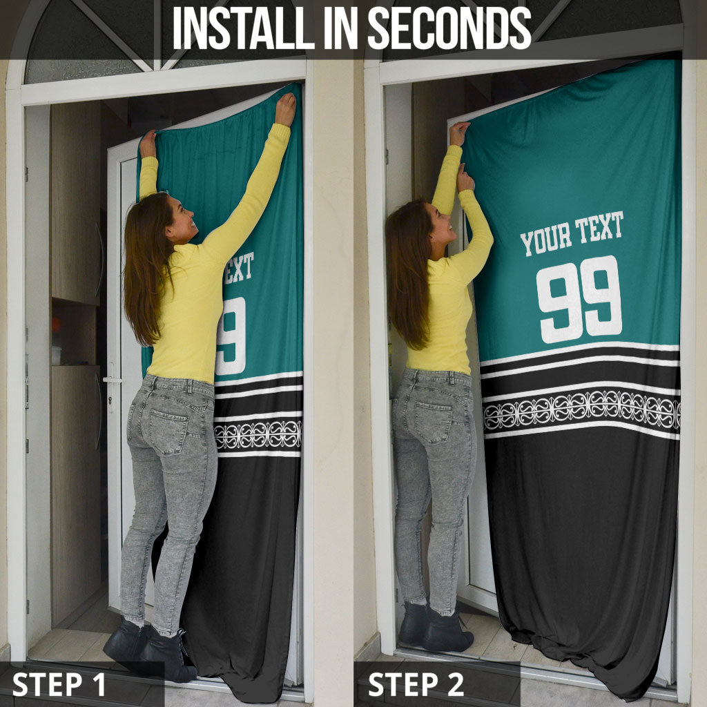 New Zealand Maori Rugby Custom Door Cover Aotearoa Koru Geometric - Oceanic Color