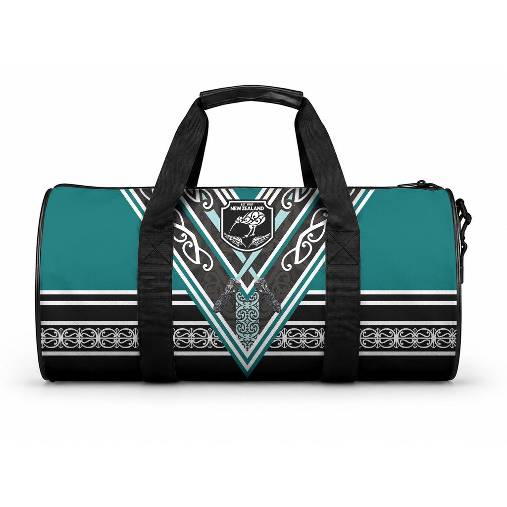 New Zealand Maori Rugby Duffle Bag Aotearoa Koru Geometric - Oceanic Color