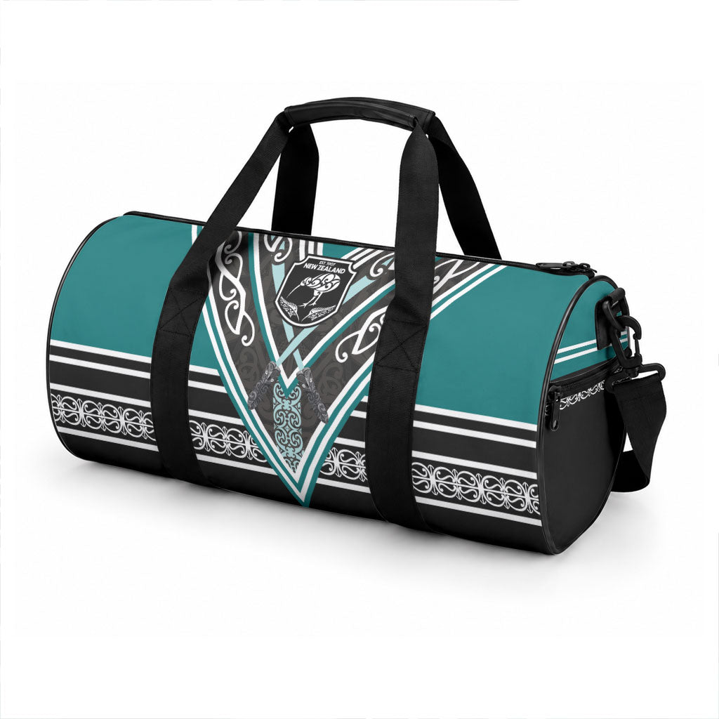 New Zealand Maori Rugby Duffle Bag Aotearoa Koru Geometric - Oceanic Color