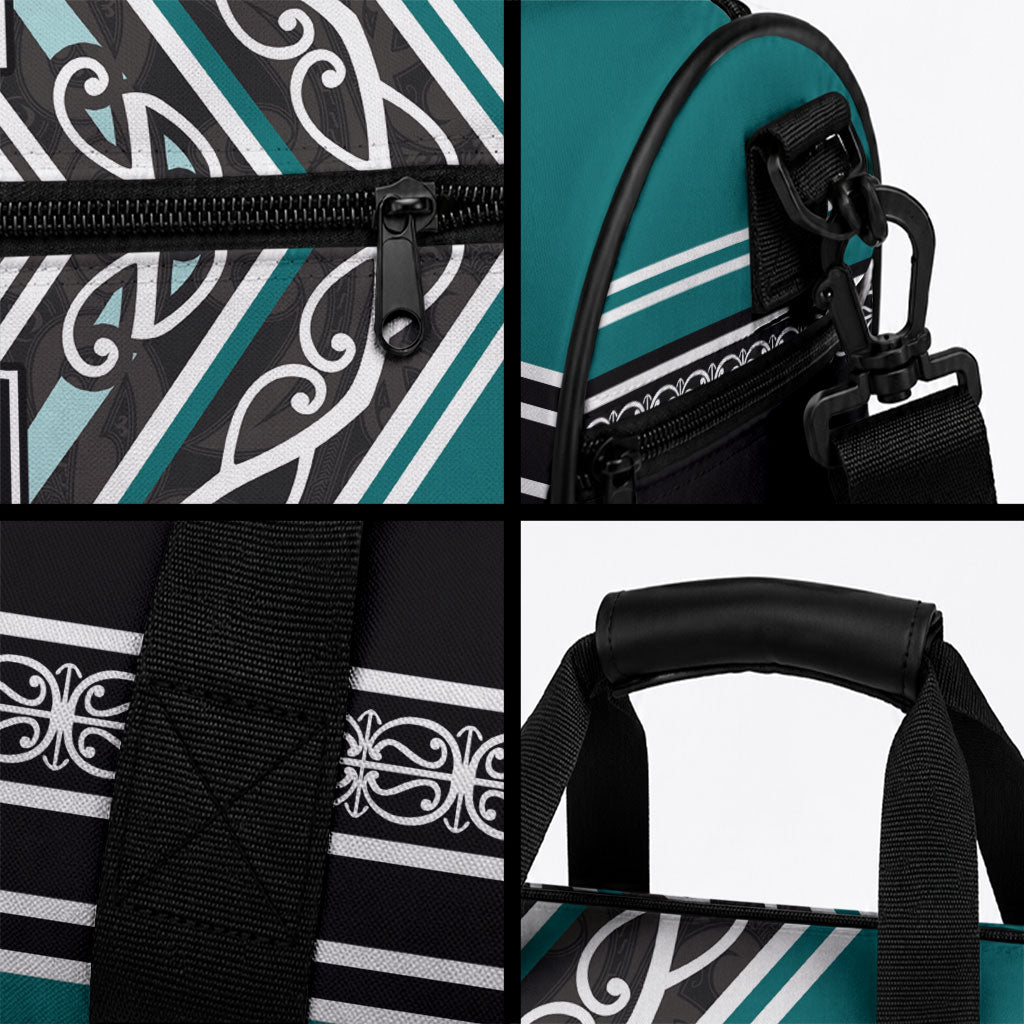 New Zealand Maori Rugby Duffle Bag Aotearoa Koru Geometric - Oceanic Color