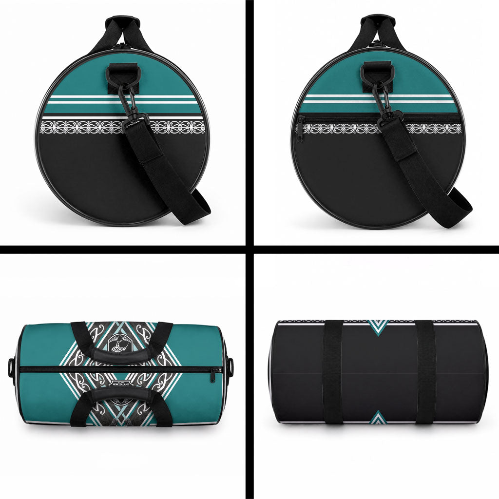New Zealand Maori Rugby Duffle Bag Aotearoa Koru Geometric - Oceanic Color