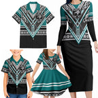 New Zealand Maori Rugby Custom Family Matching Long Sleeve Bodycon Dress and Hawaiian Shirt Aotearoa Koru Geometric - Oceanic Color