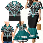 New Zealand Maori Rugby Custom Family Matching Mermaid Dress and Hawaiian Shirt Aotearoa Koru Geometric - Oceanic Color