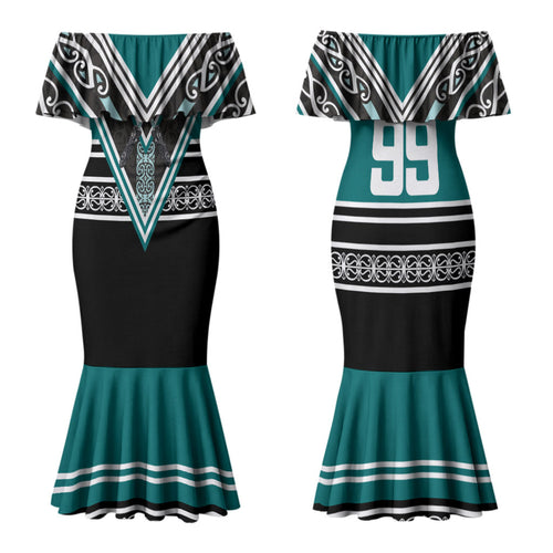 New Zealand Maori Rugby Custom Family Matching Mermaid Dress and Hawaiian Shirt Aotearoa Koru Geometric - Oceanic Color