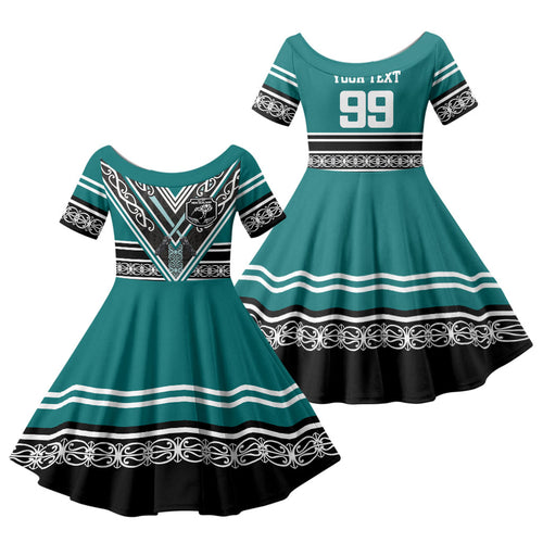 New Zealand Maori Rugby Custom Family Matching Mermaid Dress and Hawaiian Shirt Aotearoa Koru Geometric - Oceanic Color