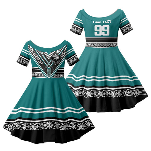 New Zealand Maori Rugby Custom Family Matching Off Shoulder Maxi Dress and Hawaiian Shirt Aotearoa Koru Geometric - Oceanic Color