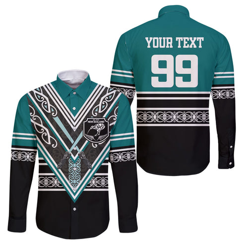New Zealand Maori Rugby Custom Family Matching Off Shoulder Short Dress and Hawaiian Shirt Aotearoa Koru Geometric - Oceanic Color